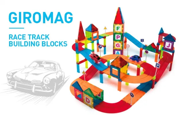 Giromag 126 Pcs Magnetic Tiles Building Racing Track Set | Toytime NZ